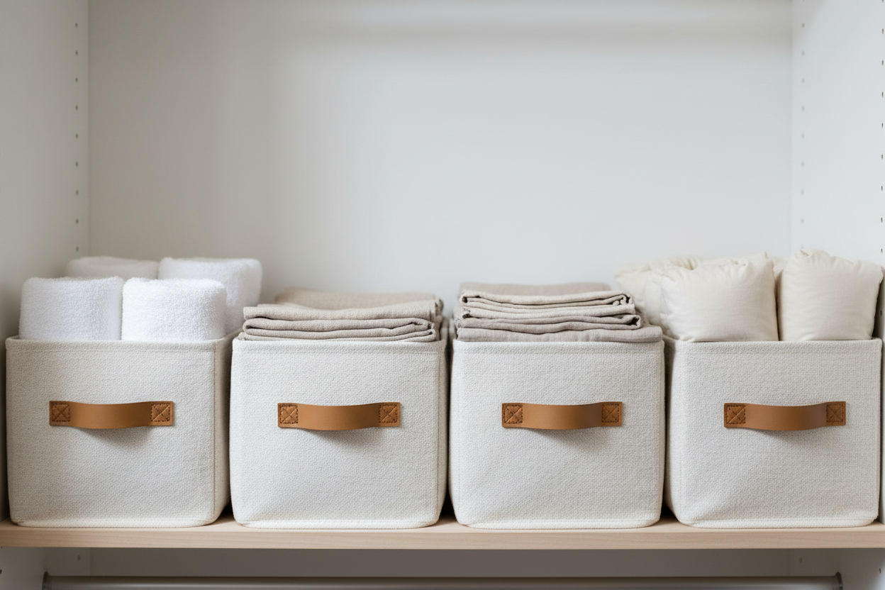 Linen Closet Bins with Handles — Set of 4